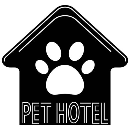 Pet hotel. Logotype of pet hotel in flat style. Symbol of dog or cat home with an icon of paw inside, isolated on white background. Vectorのイラスト素材