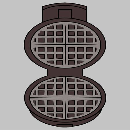 Wafer iron. Wafer -iron icon. Open waffle iron on a grey backgroundのイラスト素材