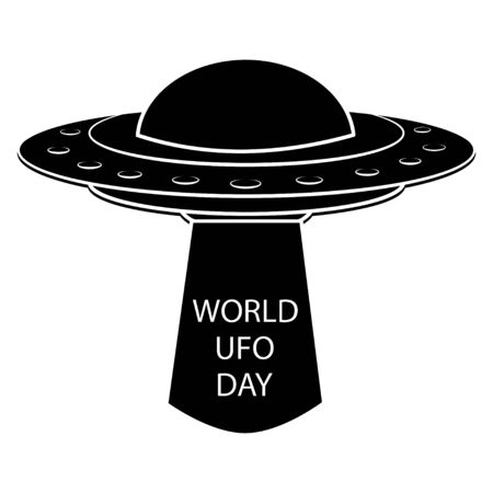 UFO icon. Flying spaceship in black color. World UFO Day. Flying saucer. Alien space ship in glyph style, isolated on white background. Vectorのイラスト素材