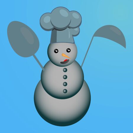 Real cool snowman is a master chef with a kitchen spoon an apron and a chef hat. Vectorのイラスト素材