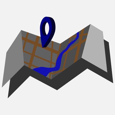 Isometric city map navigation, point markers background, 3D simple city plan GPS navigation, final destination arrow paper city map. Real map with pin on white background. Vectorのイラスト素材