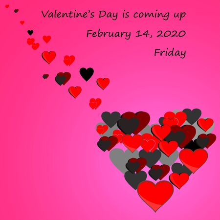 Flat big heart with many hearts inside. Valentine's day is coming up on rose background. Valentine's day poster or tamplate. Vectorのイラスト素材