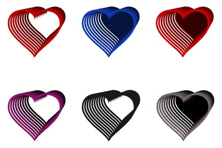 Set of colorful hearts shape, isolated flat icon on white background. Collection of hearts icons. Space design hearts. Vectorのイラスト素材