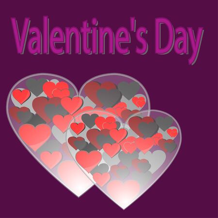 Double glass heart with many small hearts inside on purple background. Valentine's Day concept. Vectorのイラスト素材