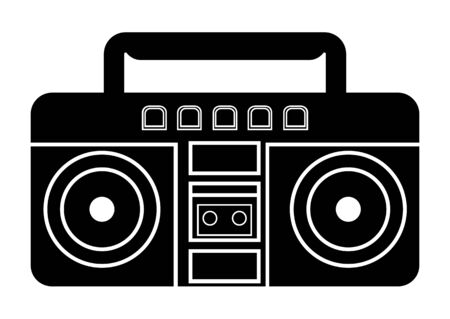 Boombox icon. Vector illustration of boombox in glyph style, solated on white background. Retro portable stereo radio cassette recorde. Vectorのイラスト素材