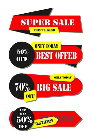 Retail sale tags. Cheap price flyer, best offer price and big sale pricing tag badge design. Collection of discount label, offer tag and sale sticker design for advertising and promotion. Vectorのイラスト素材