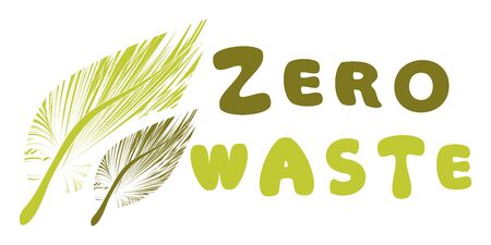 Zero waste. Hand drawn text zero waste with two green leaves. Zero-Waste sign or emblem vector design. Illustration isolated on white background. Vector illustrationのイラスト素材