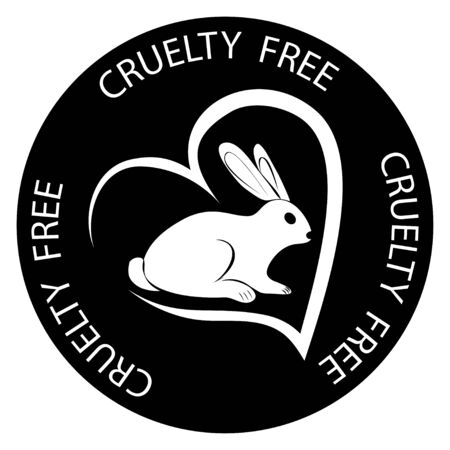 Cruelty free concept design with rabbit symbol. Hand drawn heart with lettering Cruelty Free around and with rabbit inside. Not tested on animals. Vector illustration in glyph styleのイラスト素材