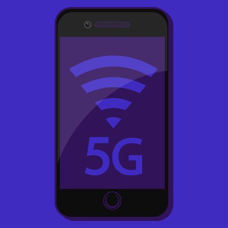 5g mobile phone. Smartphone internet. 5G technology icon. New 5th generation mobile network, high...