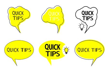 Quick tips. Speak bubble with lettering quick tips inside. Abstract banners with useful information,...