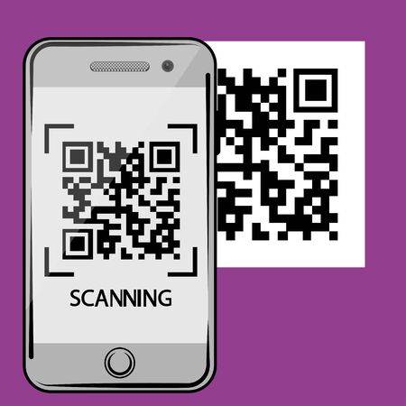 Scan QR code to Mobile Phone. Qr code scanning sign. Electronic , digital technology, qr code. Vectorのイラスト素材
