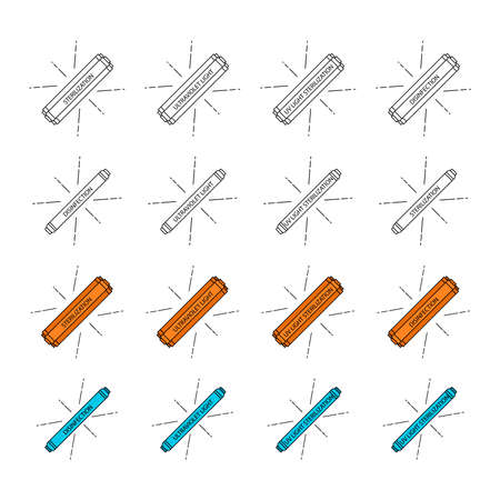 UV sterilizer lamp. UV light disinfection icons. Set of ultraviolet sterilization lamps. Ultraviolet germicidal irradiation. Surface cleaning, medical decontamination procedure. Vectorのイラスト素材