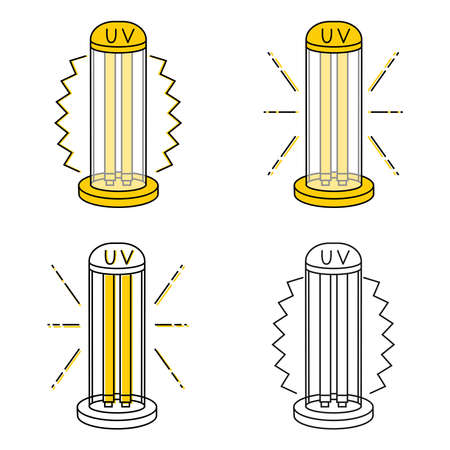 UV light disinfection lamps. Ultraviolet light sterilization of air and all surfaces. Device for disinfection of premises. Surface cleaning. Vector illustrationのイラスト素材