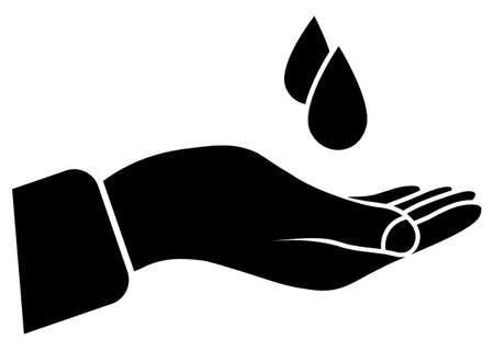 Hand with the water drop icon. Wash your hands. Prevention against viruses, bacteria, flu, coronavirus. Concept of hygiene, cleanliness, disinfection. Glyph icon. Vector illustrationのイラスト素材
