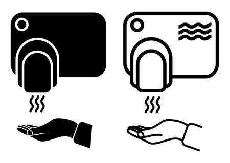 Touch less hand dryer. Wash hands safety concept. Automatic machine with sensor. Wall mounted hand dryers. Drying hands safely. Vector illustration isolated on white backgroundのイラスト素材