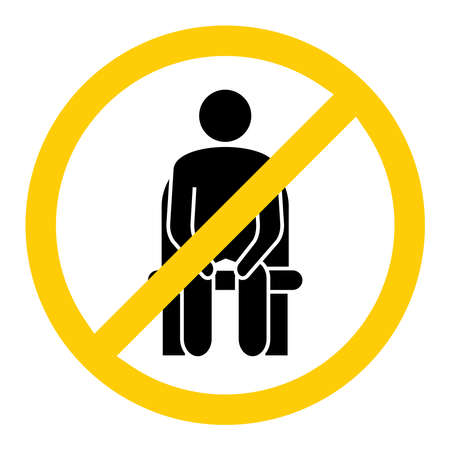 Do not sit here. Forbidden seating, icon. Keep social distance to prevent infection with the coronavirus. Distancing sitting. Keep your distance when you are sitting. Man on the chair. Vectorのイラスト素材