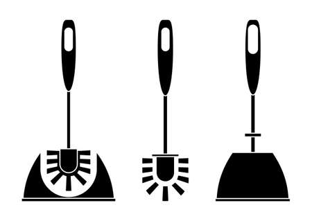 Toilet brush icon. Set of brushes in glyph style. Used when bathroom dirty. Instrument for cleaning toilets. Toilet cleaning icon. Vector illustration isolated on white backgroundのイラスト素材