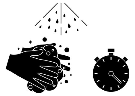 Wash your hands during 30 seconds with soap under running water .. Wash your hands, icon. Hand washing procedure glyph icon. Everyday hygiene essentials. Vector illustration isolated on white backgroundのイラスト素材