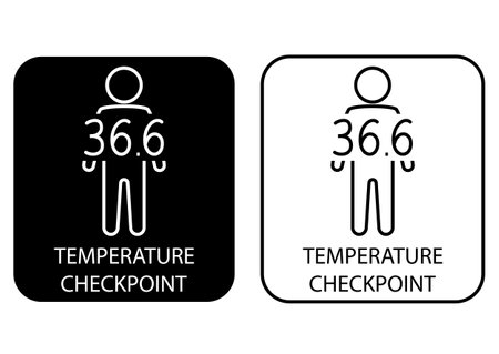 Temperature scanning. Check human body temperature poster. Checkpoint or station for measurement of fever. It could be used in the Train Station, Airport or other public places. Vector illustrationのイラスト素材