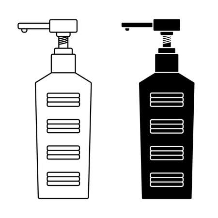 Hand sanitizer, pump bottle. Vector sanitizer and antiseptic alcohol gel symbol. Liquid soap with pumping from the bottle. Thin line bottle. Applying a moisturizing sanitizer. Antiseptic gel. Vectorのイラスト素材