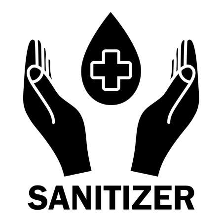Hand sanitizer, glyph icon. Sanitizer symbol. Concept of hygiene, cleanliness, disinfection. Antibacterial hand gel icon. Antibacterial, antiseptic. Sanitary cleaning sign Vector illustrationのイラスト素材