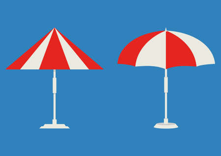 Beach Umbrella. Isometric parasol. Beach or pool umbrella color icon. The symbol of a holiday by the sea. Vector isolated iconのイラスト素材