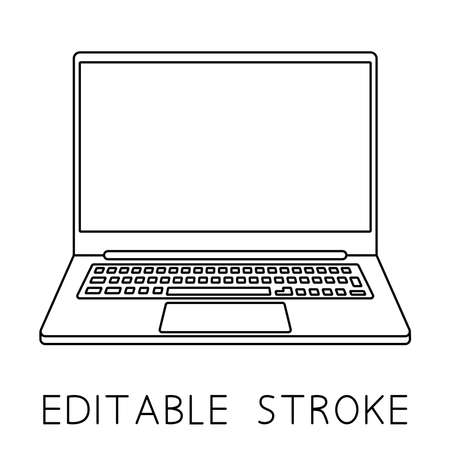 Laptop icon. Thin frame notebook or ultrabook. Simple flat symbol of laptop computer. Perfect black outline pictogram icon with empty monitor. Editable stroke. Vectorのイラスト素材
