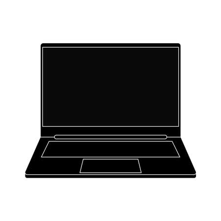 Laptop icon. Thin frame notebook or ultrabook. Simple flat symbol of laptop computer. Perfect black pictogram icon with empty monitor. Glyph computer symbol. Vectorのイラスト素材