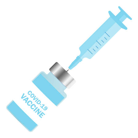 Medical disposable syringe and vaccine vial. Corona virus vaccination with vaccine bottle and syringe. Injection tool for Covid-19 immunization treatment. Antiviral and immunization concept. Vectorのイラスト素材