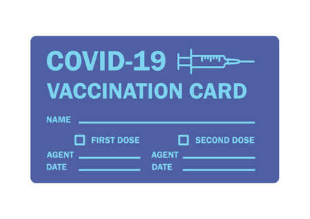 Vaccine passport. Vaccination certificate or card against Covid-19. Document to show that a person has been vaccinated with the Covid-19 vaccine. Vector blue color illustrationのイラスト素材