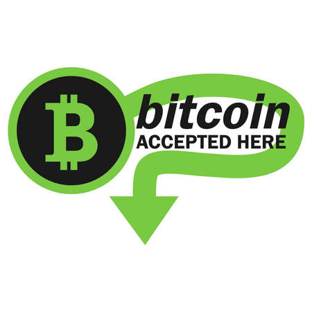Bitcoin payment concept. Mobile cryptocurrency. Bitcoin transaction or donation. Cryptocurrency accepted here. Vectorのイラスト素材