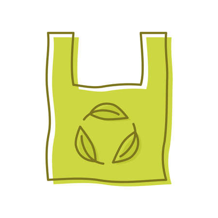 Plastic bag with leaf, icon. Biodegradable, compostable and bio plastic. Eco friendly compostable material production. Zero waste, nature protection concept. Vector Illustrationのイラスト素材