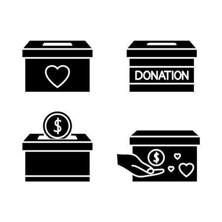 Donate box icon. Donation in the box. Concept of charity and donation. Give and share your love with people. Humanitarian volunteer activity. Glyph. Vectorのイラスト素材