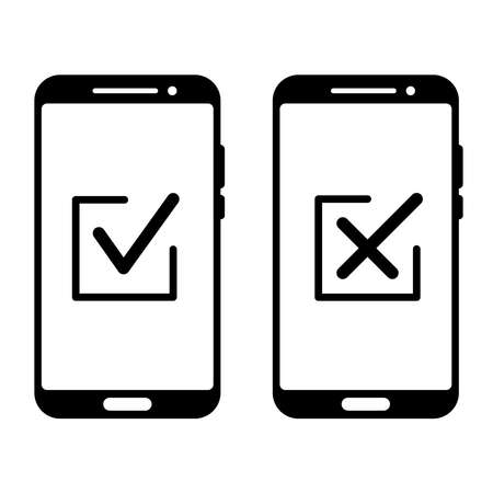 Check mark icons. Symbols of approving and declining in mobile phone screen. Mobile payment. Vectorのイラスト素材