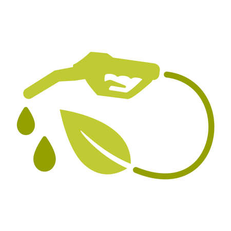 Pump nozzle with biofuel drop and growing green leaf symbolizing environmental friendliness. Ecological biofuel concept. vectorのイラスト素材