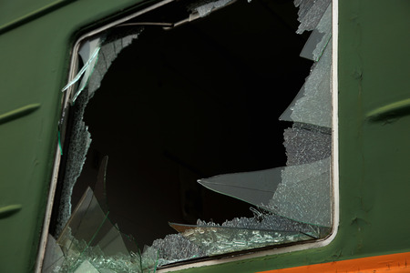 broken window in the trainの写真素材