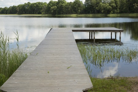 Wooden pier in lake at clear day