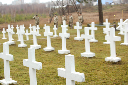 White crosses at the Latvian war cemetery in Daugavpilsの写真素材
