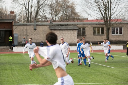 DAUGAVPILS, LATVIA - April 3, 2016: Episode of football match in Daugavpils. Latvian championship...