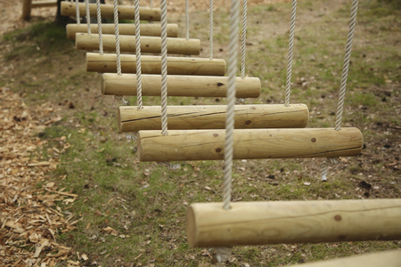 Hanging trails in the adventure park. Obstacle courseの写真素材