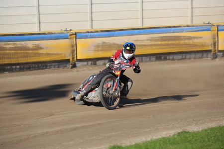 DAUGAVPILS, LATVIA -September 24, 2017: Speedway riders on the track. Open individual Latvian championship 2017のeditorial素材