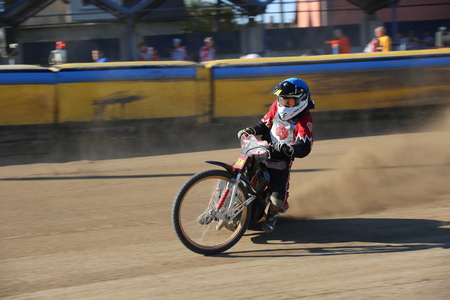 DAUGAVPILS, LATVIA -September 24, 2017: Speedway riders on the track. Open individual Latvian championship 2017のeditorial素材