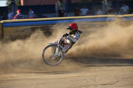 DAUGAVPILS, LATVIA -September 24, 2017: Speedway riders on the track. Open individual Latvian championship 2017のeditorial素材
