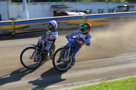 DAUGAVPILS, LATVIA -September 24, 2017: Speedway riders on the track. Open individual Latvian championship 2017のeditorial素材