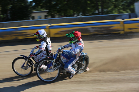 DAUGAVPILS, LATVIA -September 24, 2017: Speedway riders on the track. Open individual Latvian championship 2017のeditorial素材