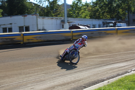 DAUGAVPILS, LATVIA -September 24, 2017: Speedway riders on the track. Open individual Latvian championship 2017のeditorial素材