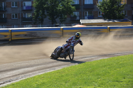 DAUGAVPILS, LATVIA -September 24, 2017: Speedway riders on the track. Open individual Latvian championship 2017のeditorial素材