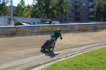 DAUGAVPILS, LATVIA -September 24, 2017: Speedway riders on the track. Open individual Latvian championship 2017のeditorial素材