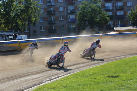 DAUGAVPILS, LATVIA -September 24, 2017: Speedway riders on the track. Open individual Latvian championship 2017のeditorial素材