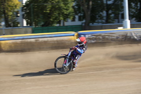 DAUGAVPILS, LATVIA -September 24, 2017: Speedway riders on the track. Open individual Latvian championship 2017のeditorial素材
